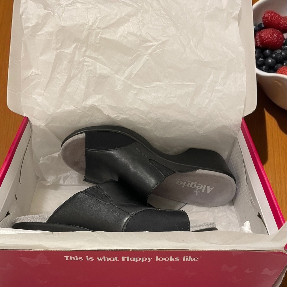 Alegria Women's Black Nappa Open-Toe Mules
Very Good Condition    size 38 - Picture 15 of 16